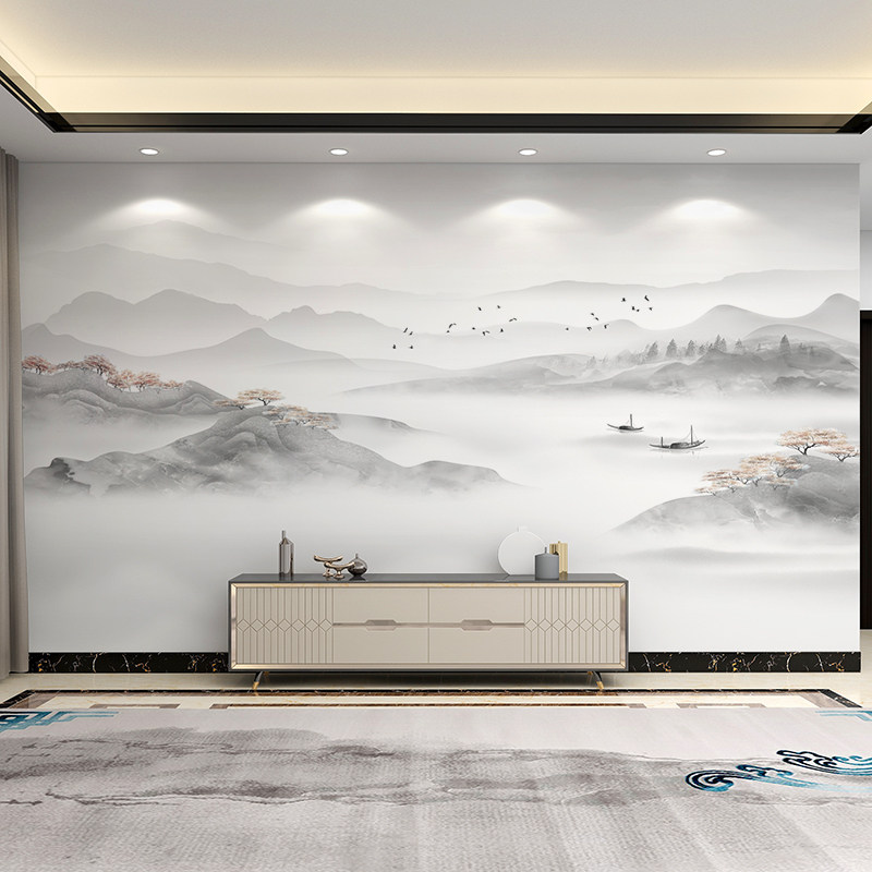 大气新中式水墨画墙布3d客厅电视背景墙壁画沙发卧室壁纸影视壁布