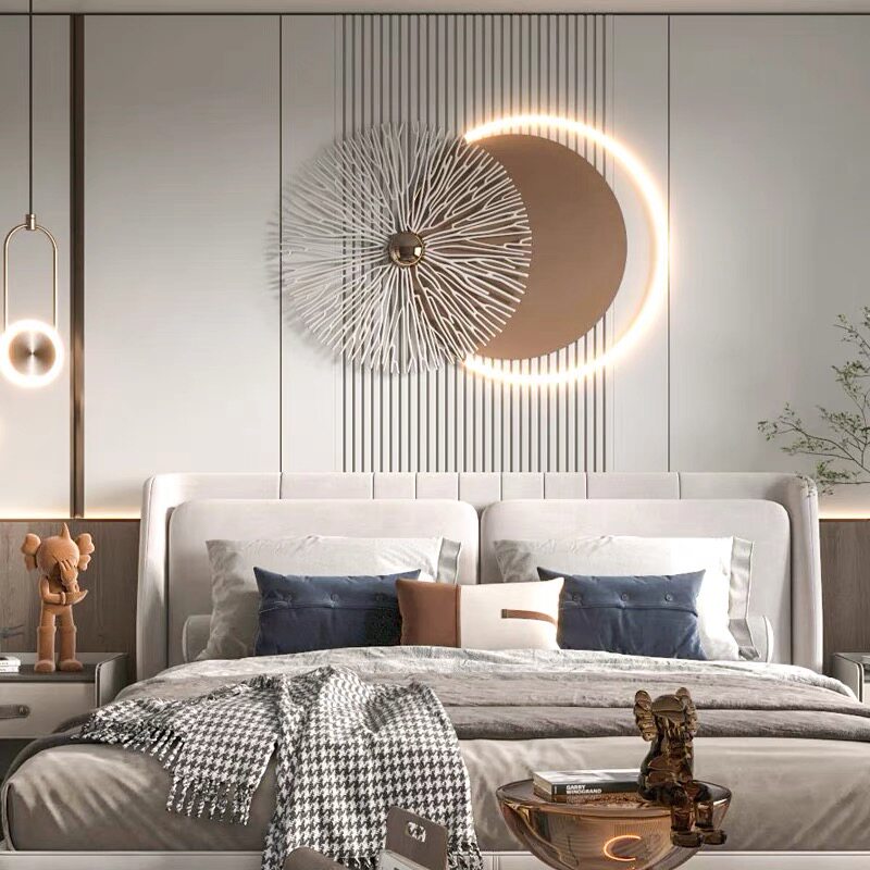 现代极简背景墙面装饰酒店卧室床头壁饰客厅沙发墙金属轻奢壁挂
