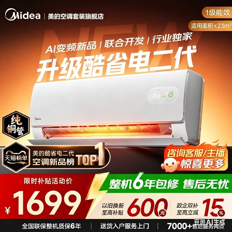 美的空调大1匹1.5匹酷省电Pro挂机一级家用冷暖变频旗舰2026新款
